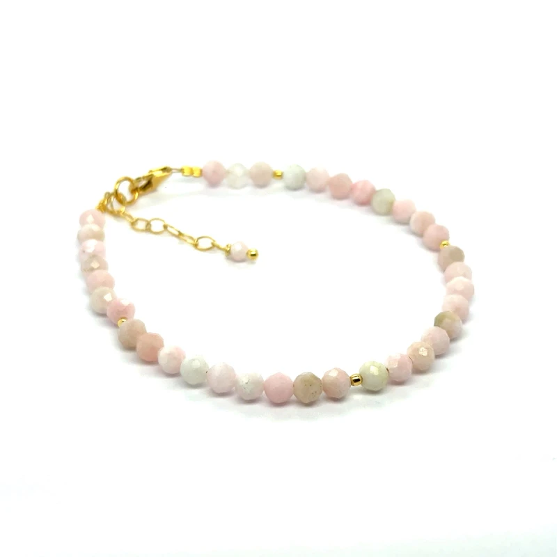 Opal Różowy Całe Pozłacane Srebro 925 Bransoletka fasetowana z zapięciem 4mm 4.jpeg