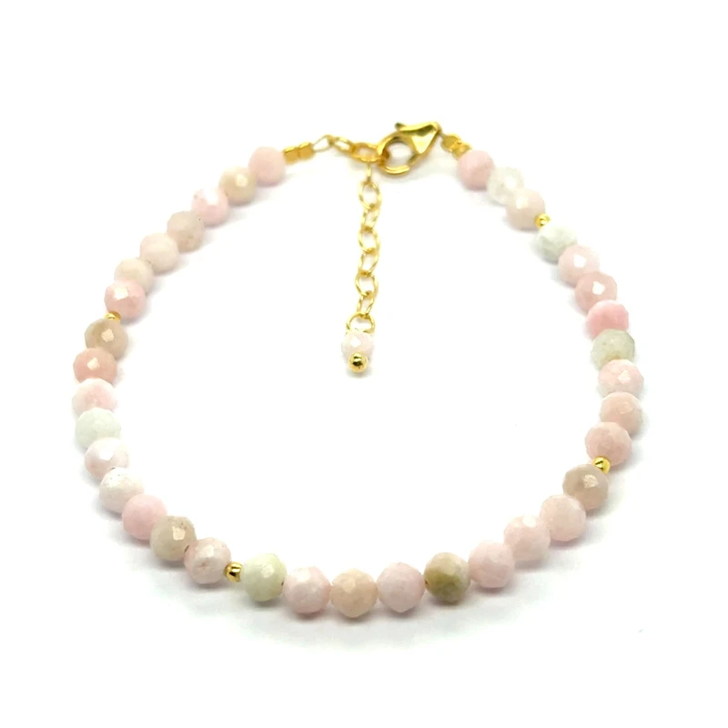 Opal Różowy Całe Pozłacane Srebro 925 Bransoletka fasetowana z zapięciem 4mm 5.jpeg