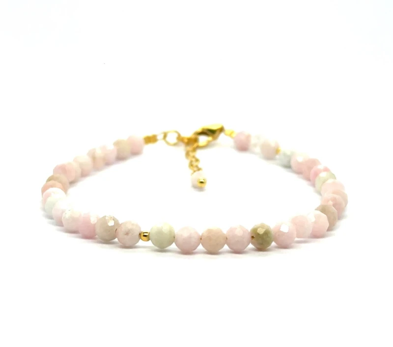 Opal Różowy Całe Pozłacane Srebro 925 Bransoletka fasetowana z zapięciem 4mm 6.jpeg